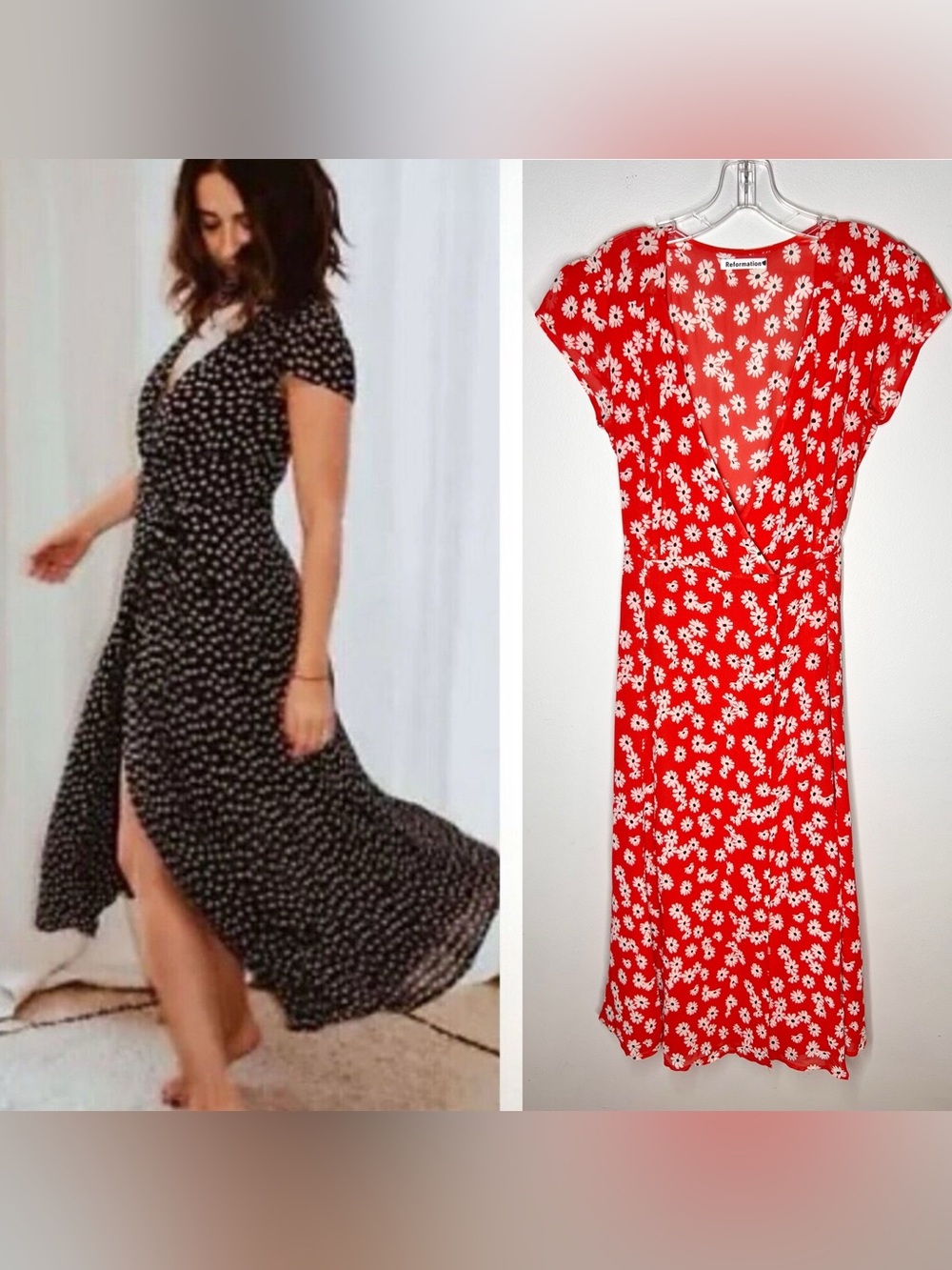 Reformation Carina Oopsie Daisy Floral Wrap Midi Dress Red Sz S